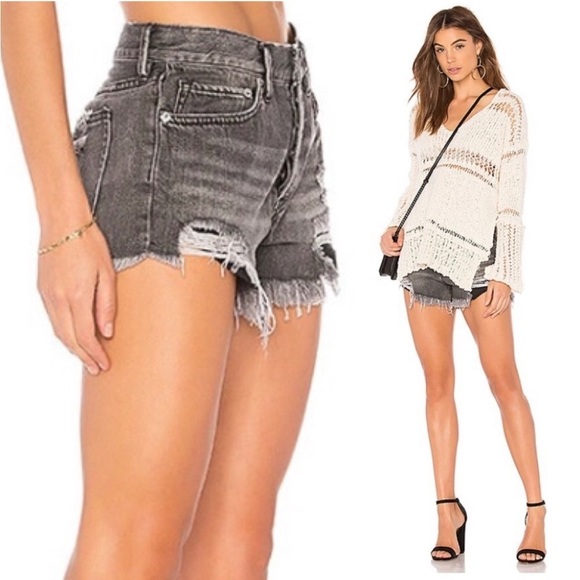 Free People We the Free Loving Good Vibrations Black Distressed Jeans Shorts 27 - Picture 3 of 7
